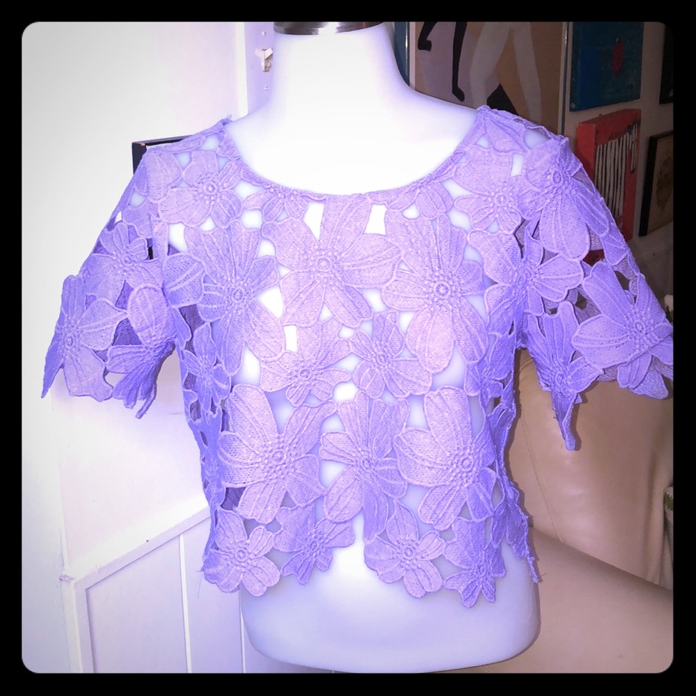 NEW: Tea & Cup Floral Cutout Crop Top in Lilac